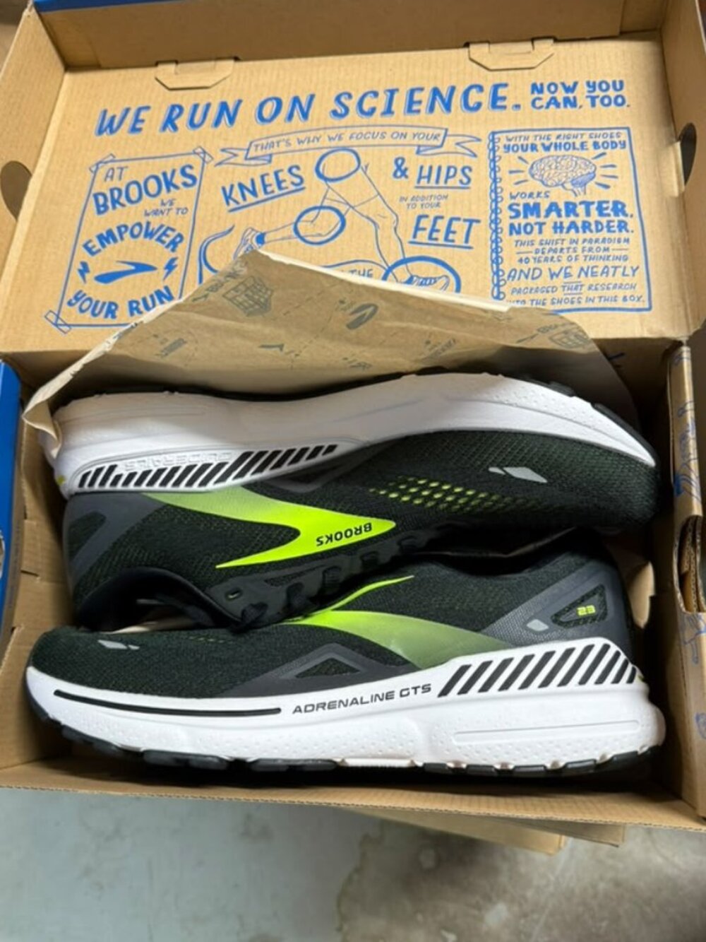 Brooks Adrenaline GTS 23 Men’s Running Shoes Size 9 Black Lime Green